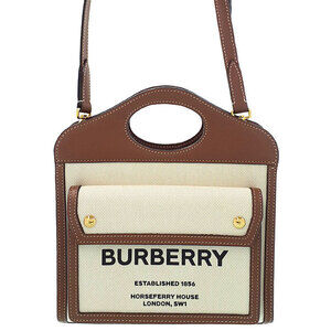 Burberry Two Tone Canvas Leather Pocket Bag